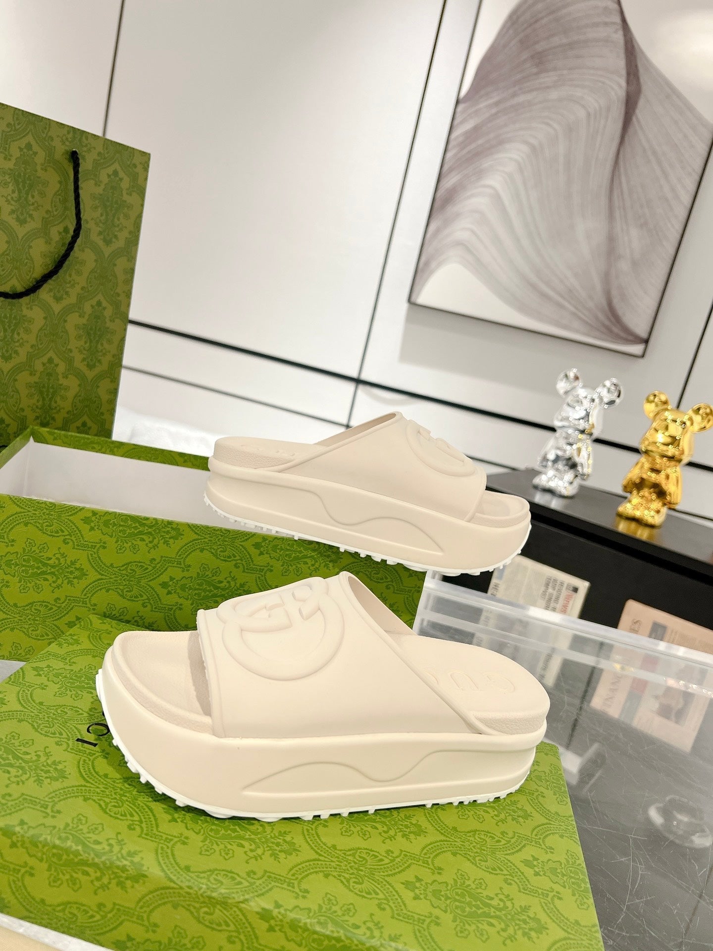 25 Interlocking G 50mm Slide Sandal Ivory Cowhide 292379