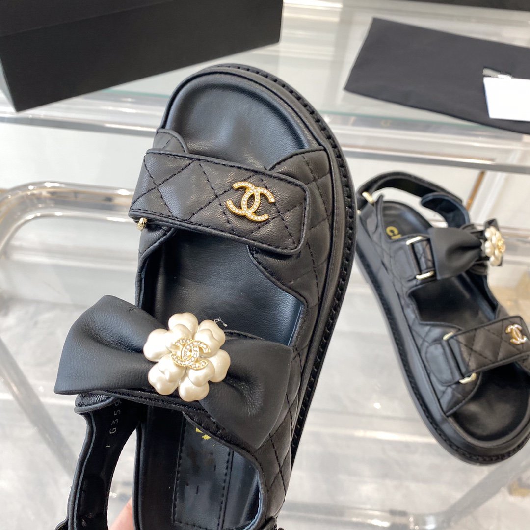 dad sandals black lambskin