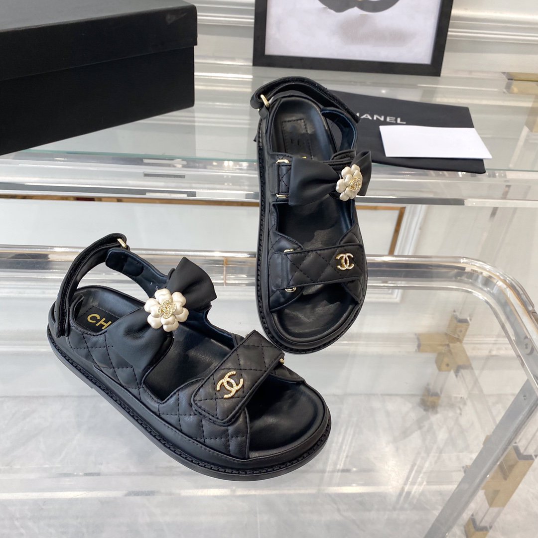 dad sandals black lambskin