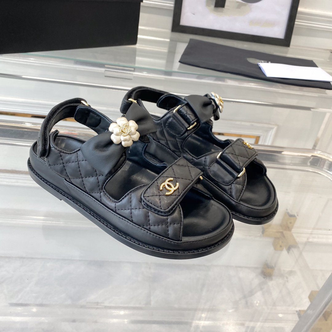 dad sandals black lambskin