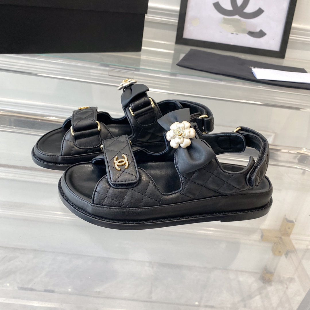 dad sandals black lambskin