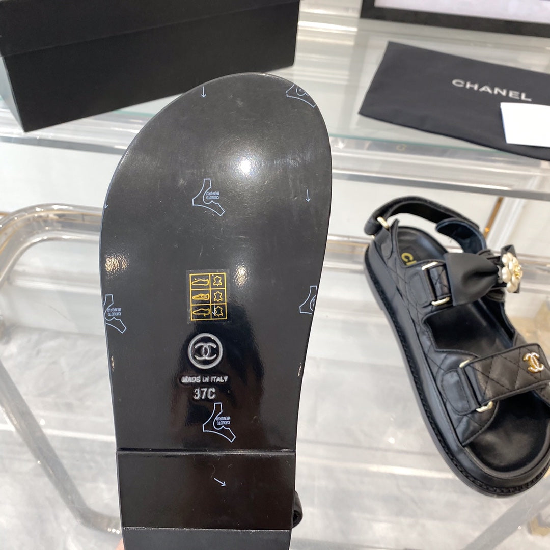 dad sandals black lambskin