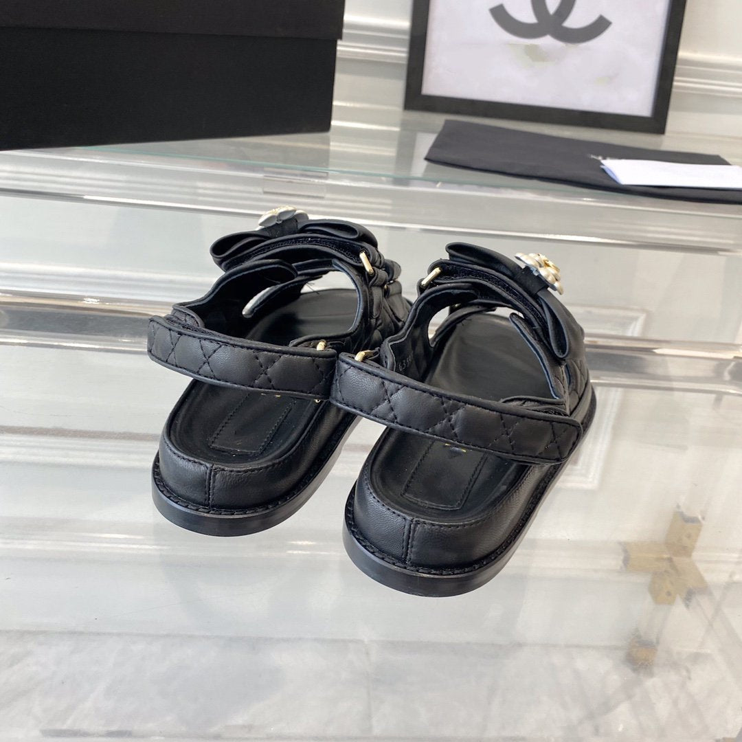 dad sandals black lambskin