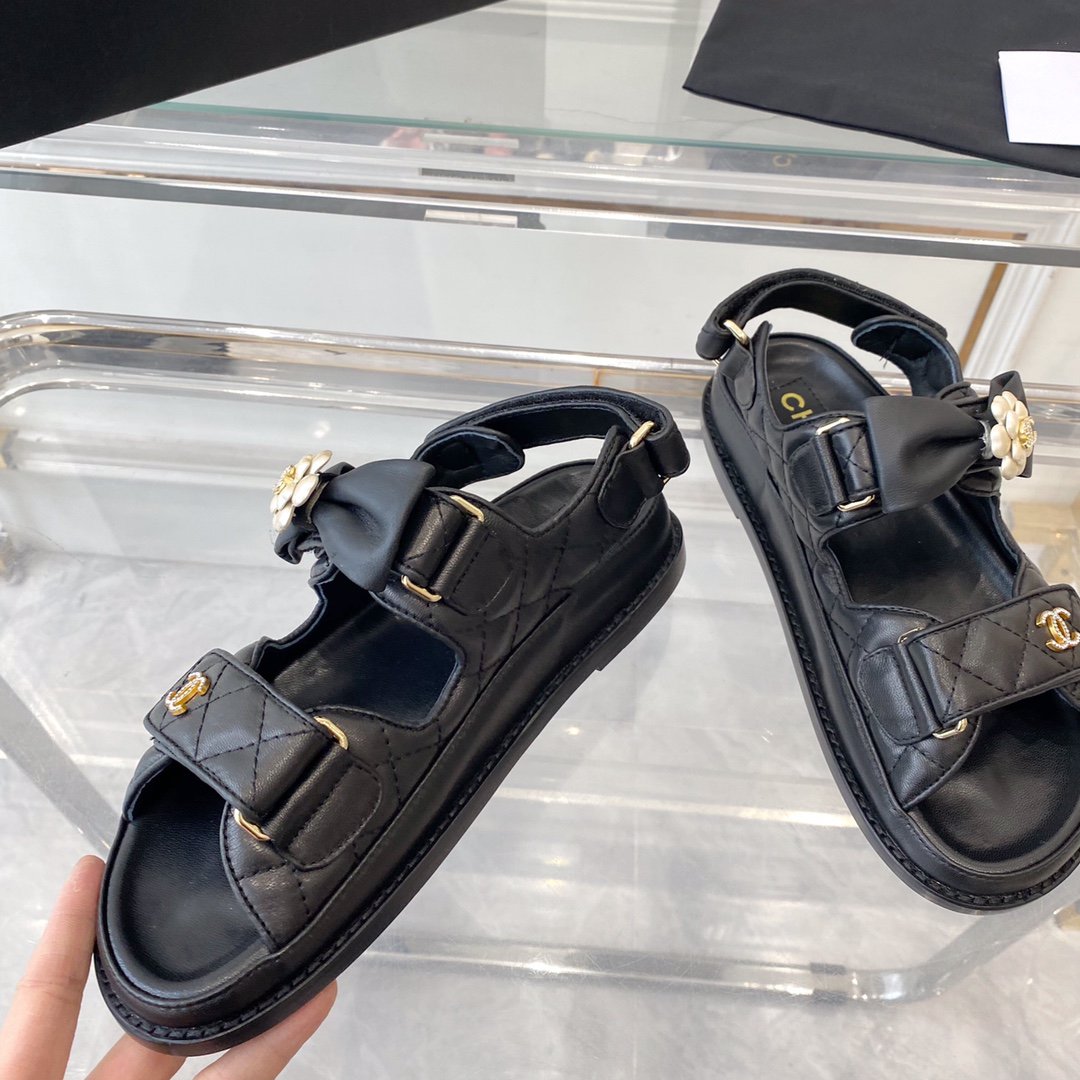 dad sandals black lambskin