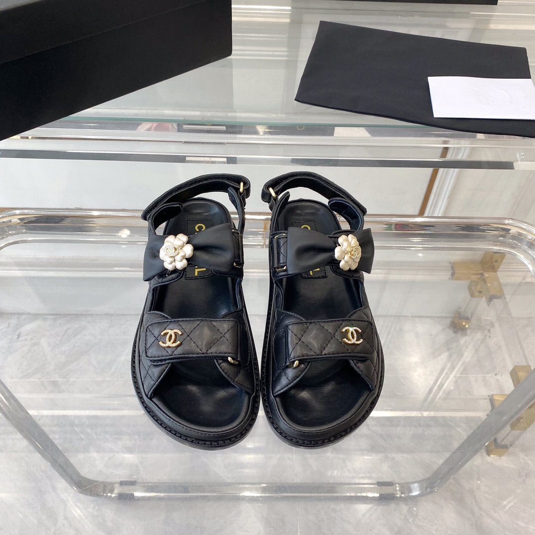 dad sandals black lambskin