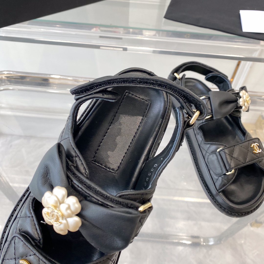 dad sandals black lambskin