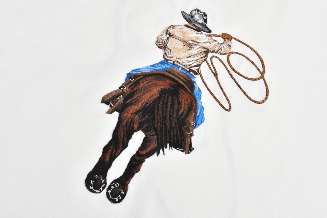 25ss Western denim heavy embroidered short sleeves