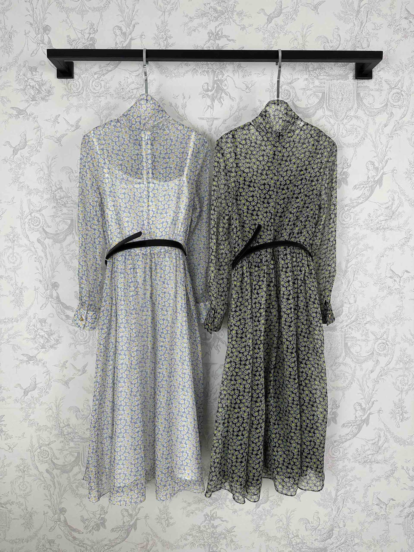 Tencel chiffon digital printed fashionable long-sleeved ribbon dress