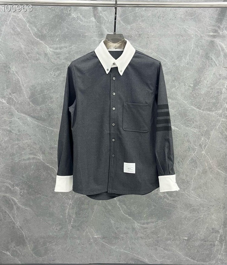 25 Gray Twill Stripe Shirt Jacket