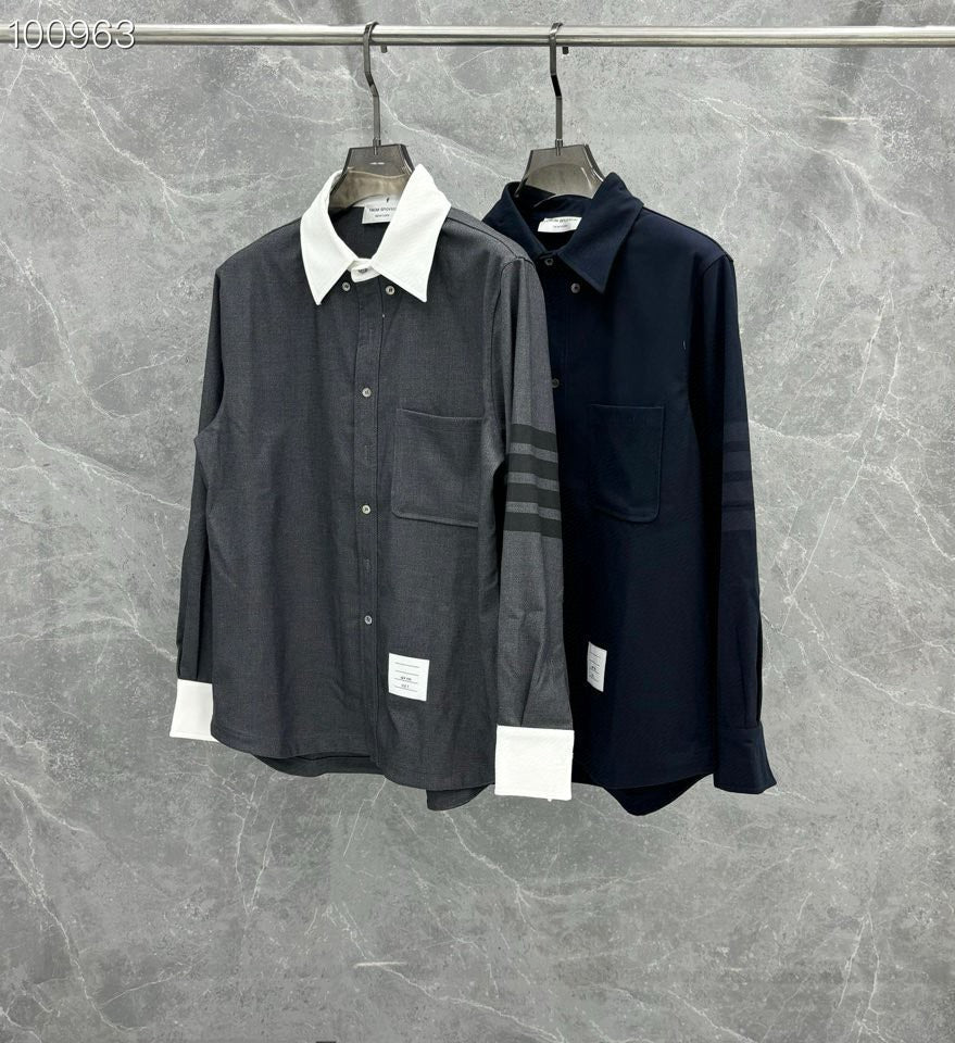 25 Gray Twill Stripe Shirt Jacket