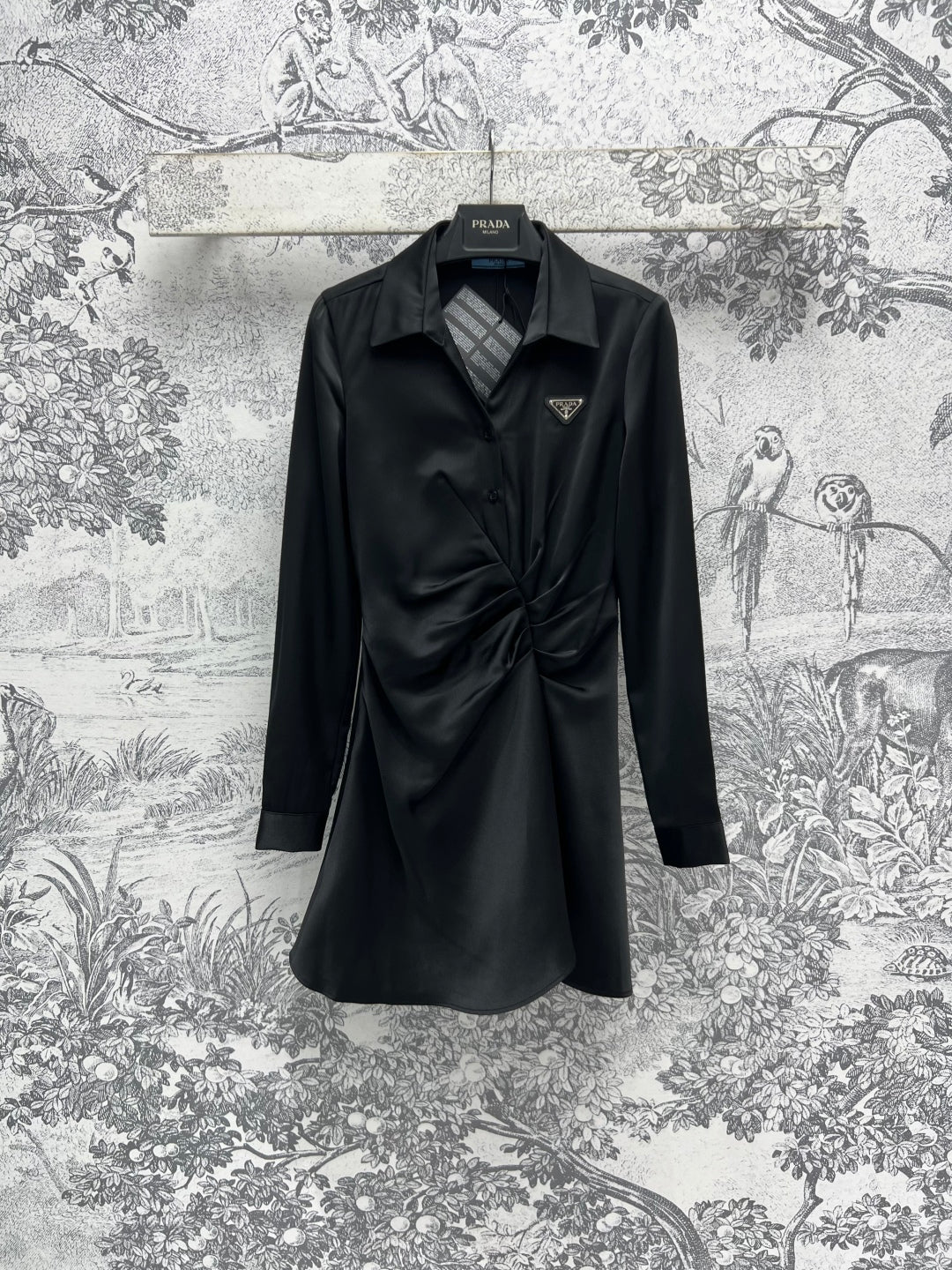 acetate pleated long-sleeve dress