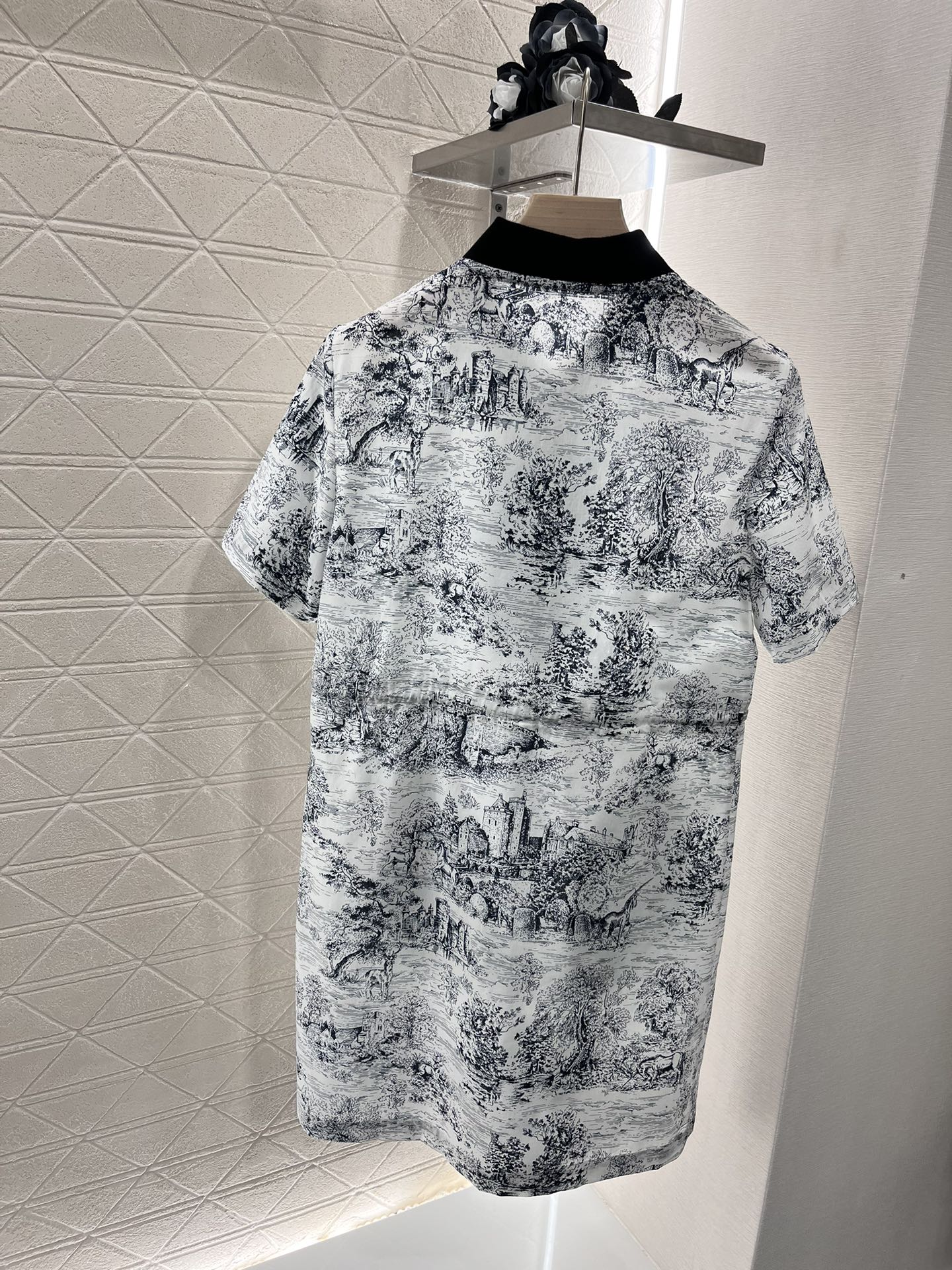 Printed silk wool short-sleeved dress