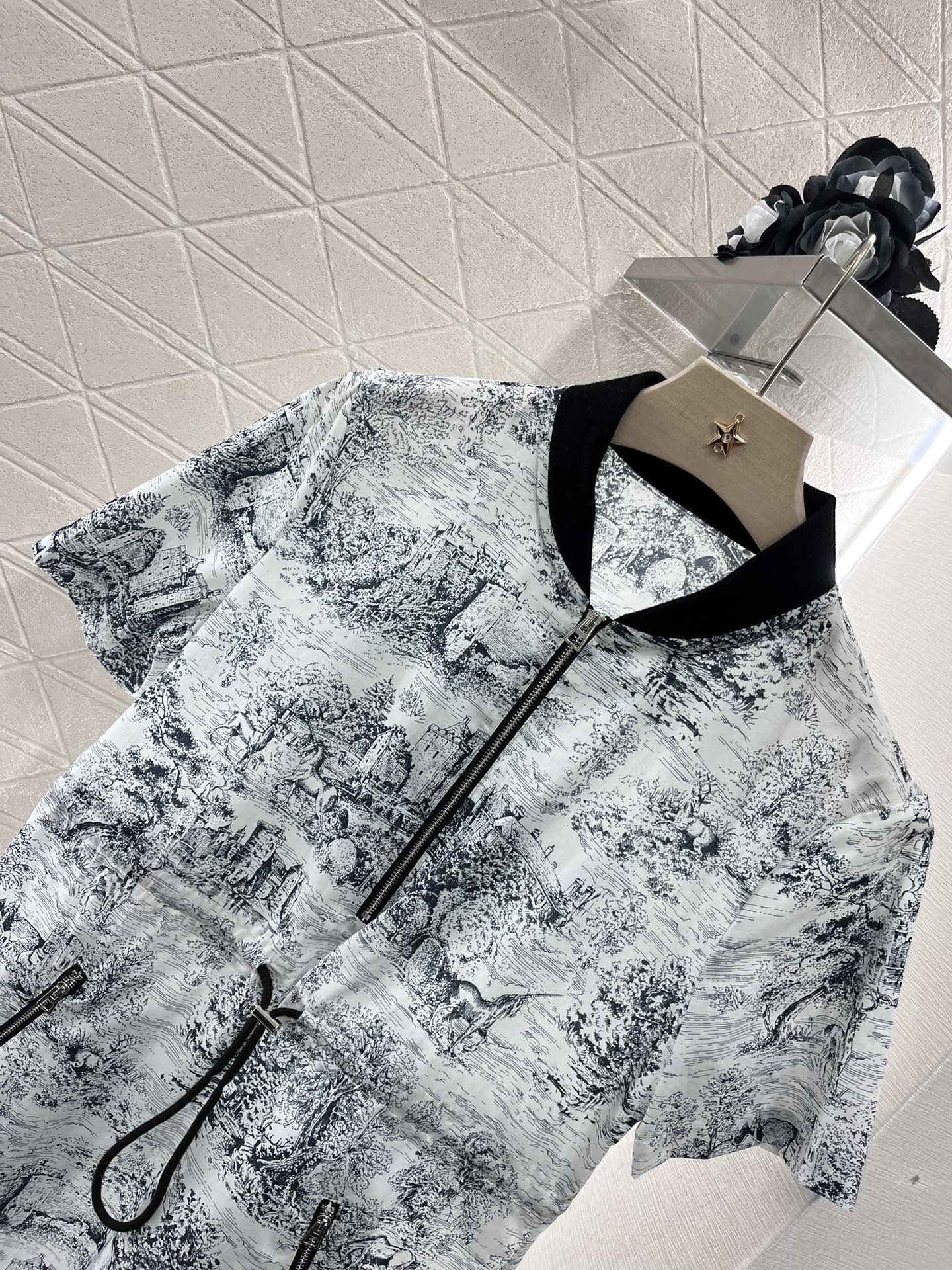 Printed silk wool short-sleeved dress