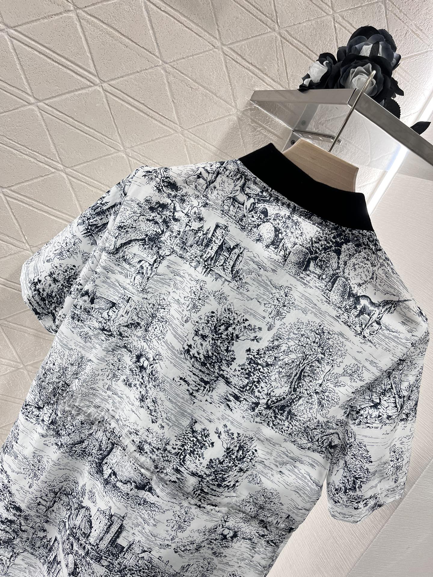 Printed silk wool short-sleeved dress