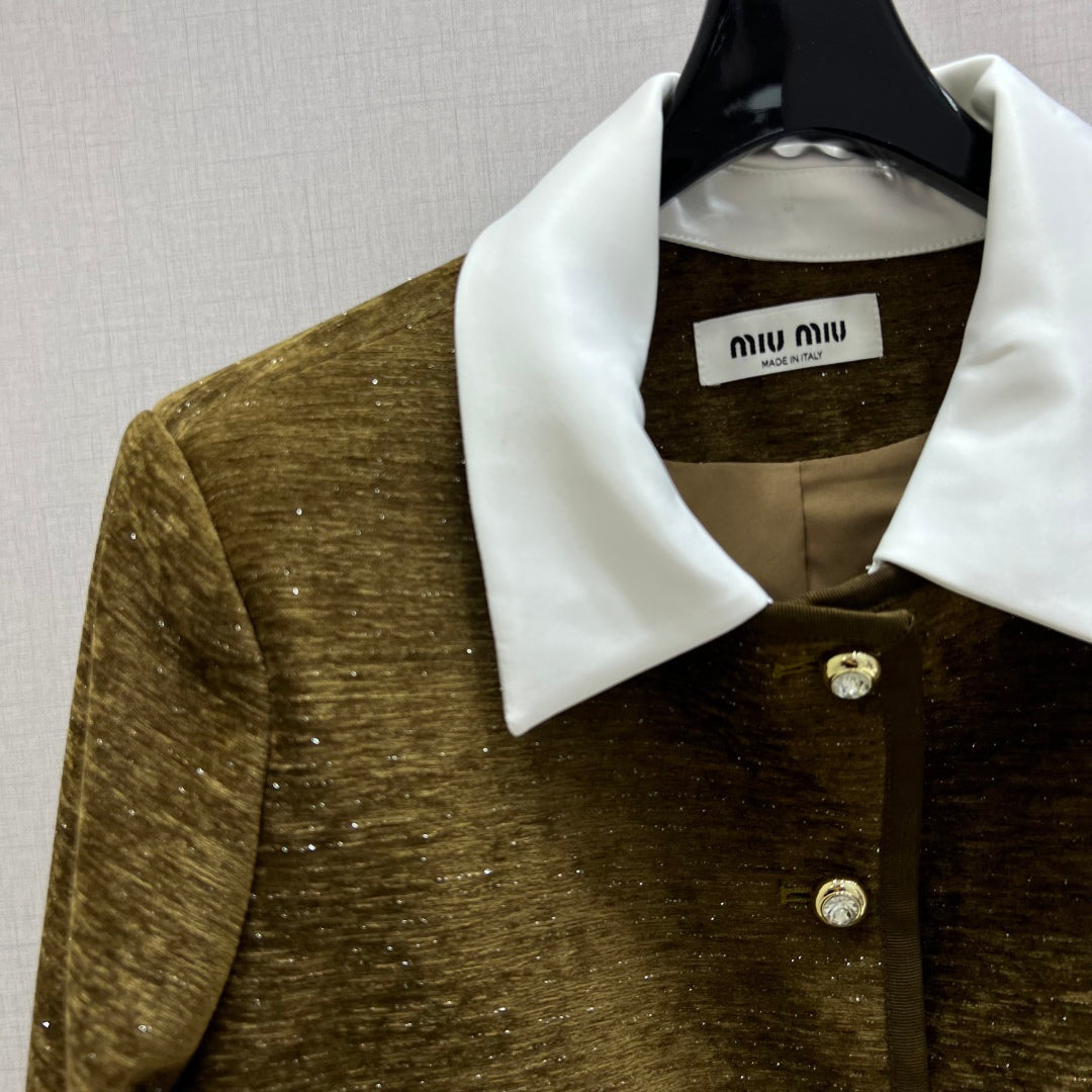 Spliced lapel long-sleeved jacket with skirt suit