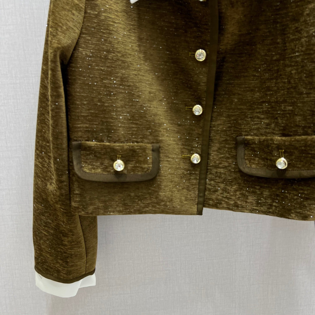 Spliced lapel long-sleeved jacket with skirt suit