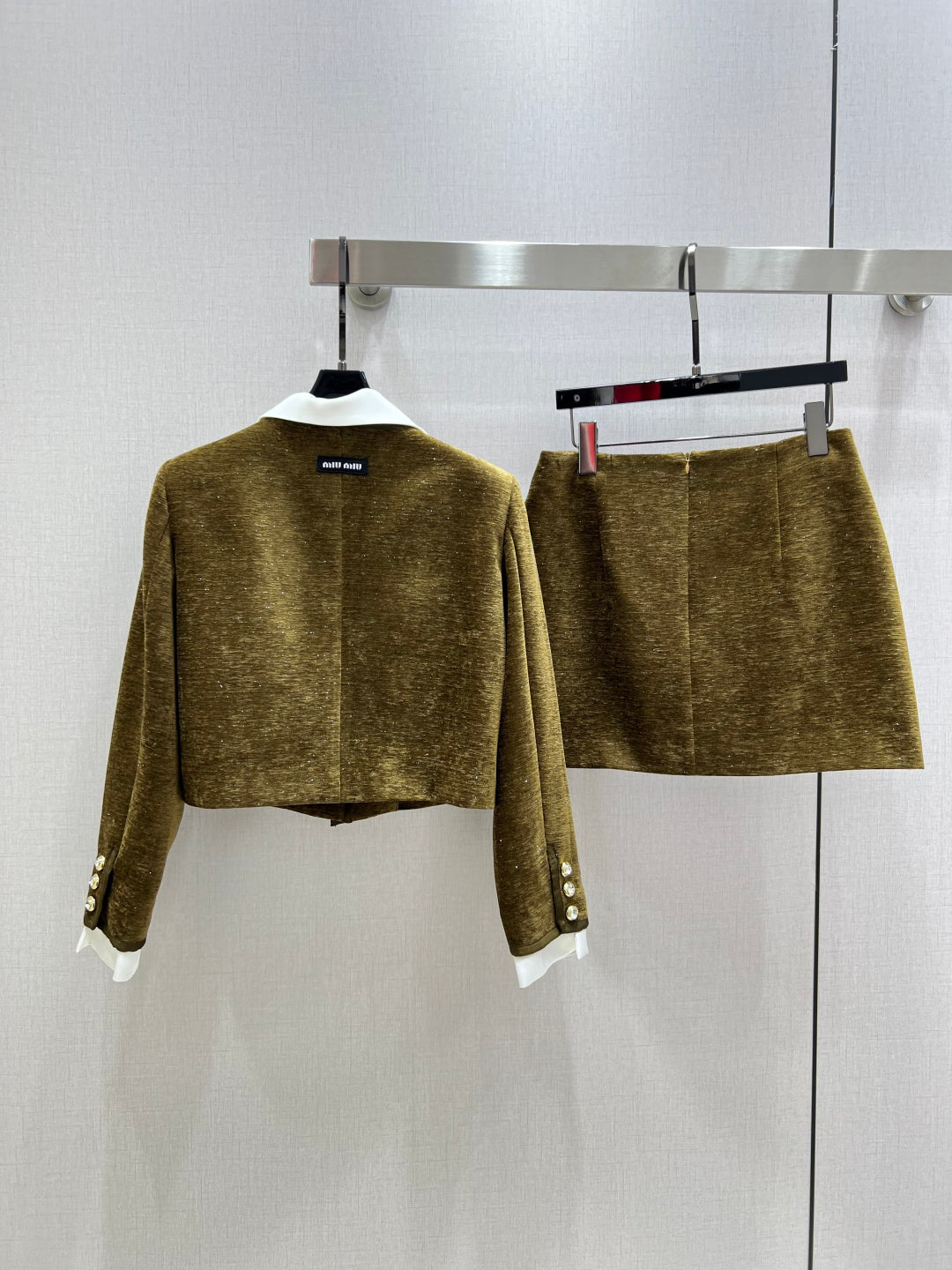 Spliced lapel long-sleeved jacket with skirt suit