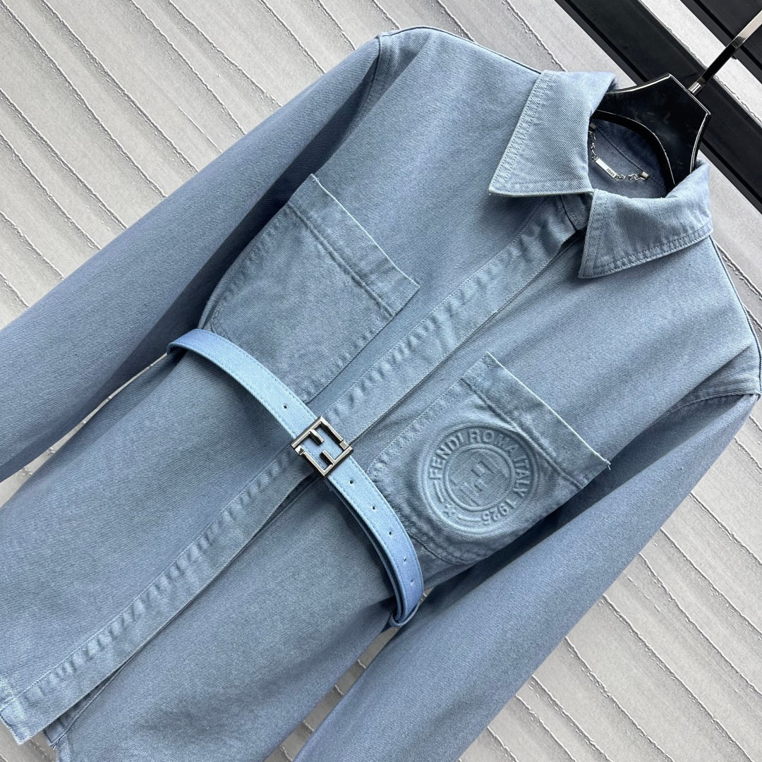 embossed belt denim shirt