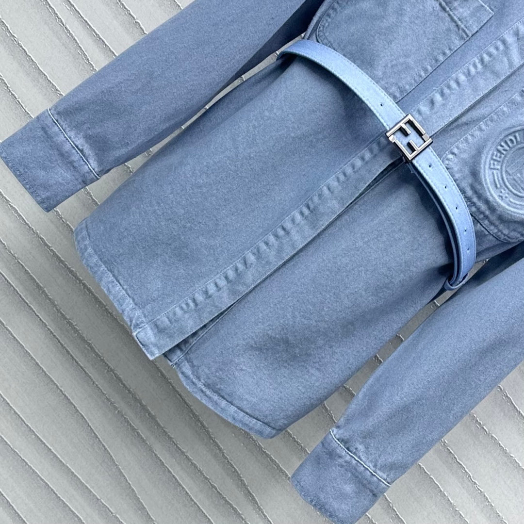 embossed belt denim shirt
