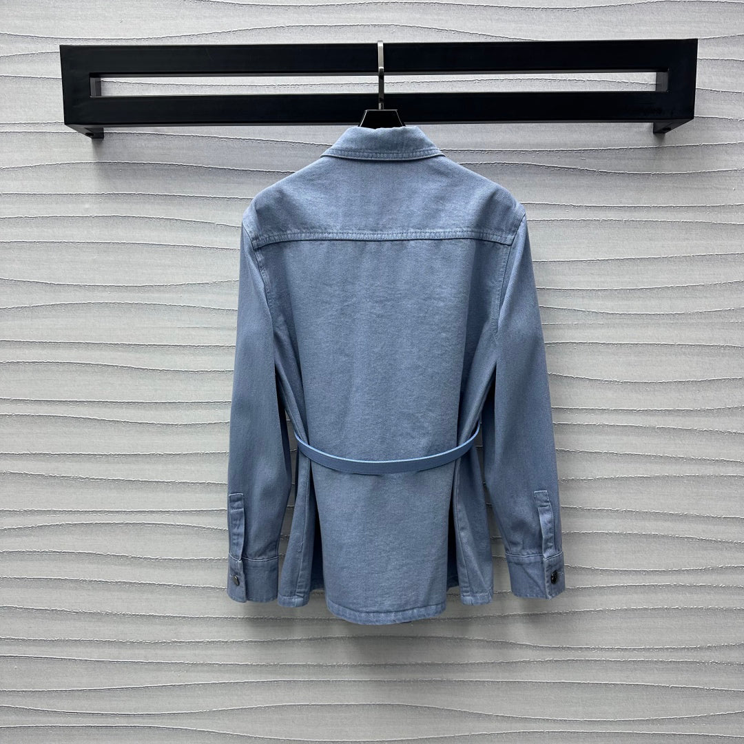 embossed belt denim shirt
