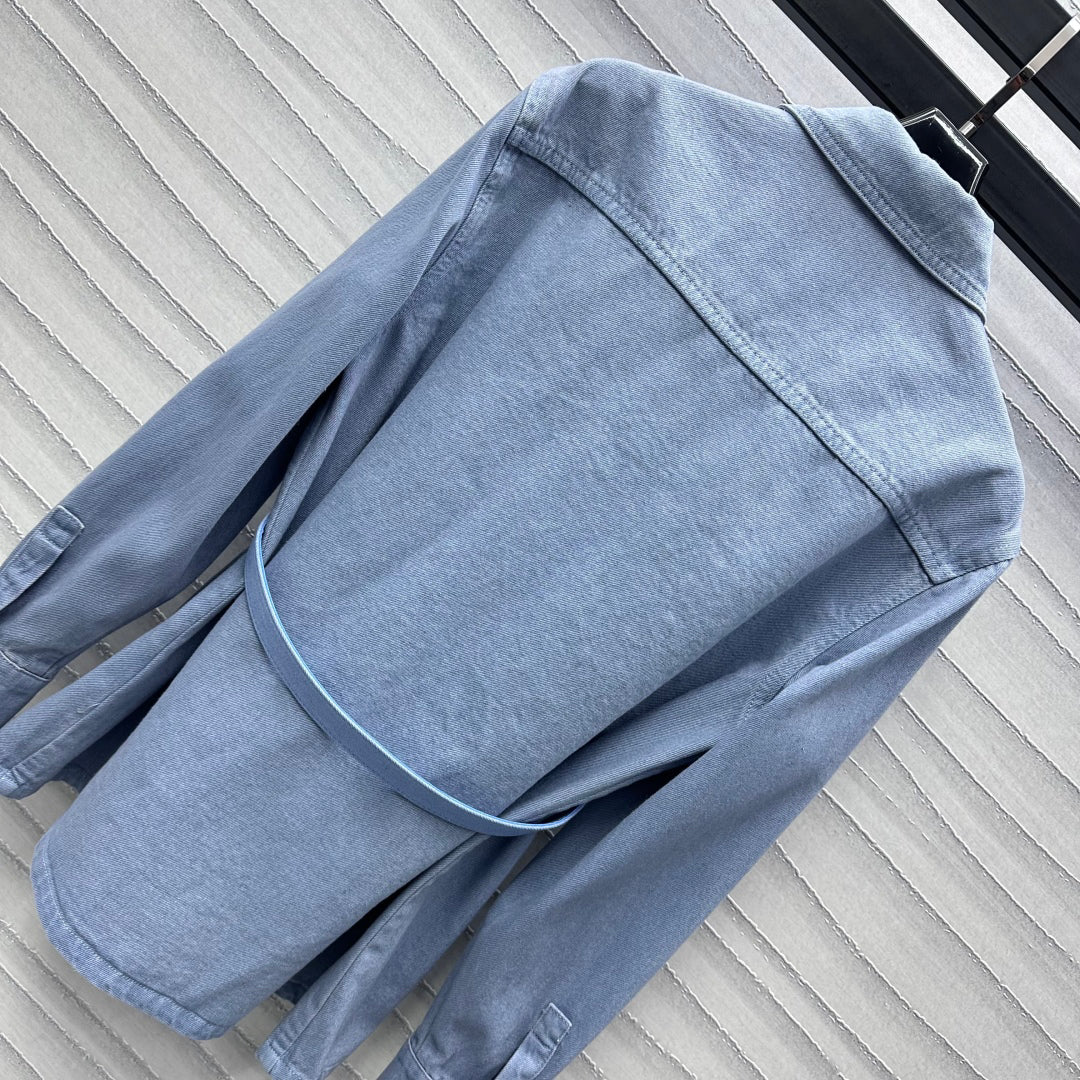 embossed belt denim shirt