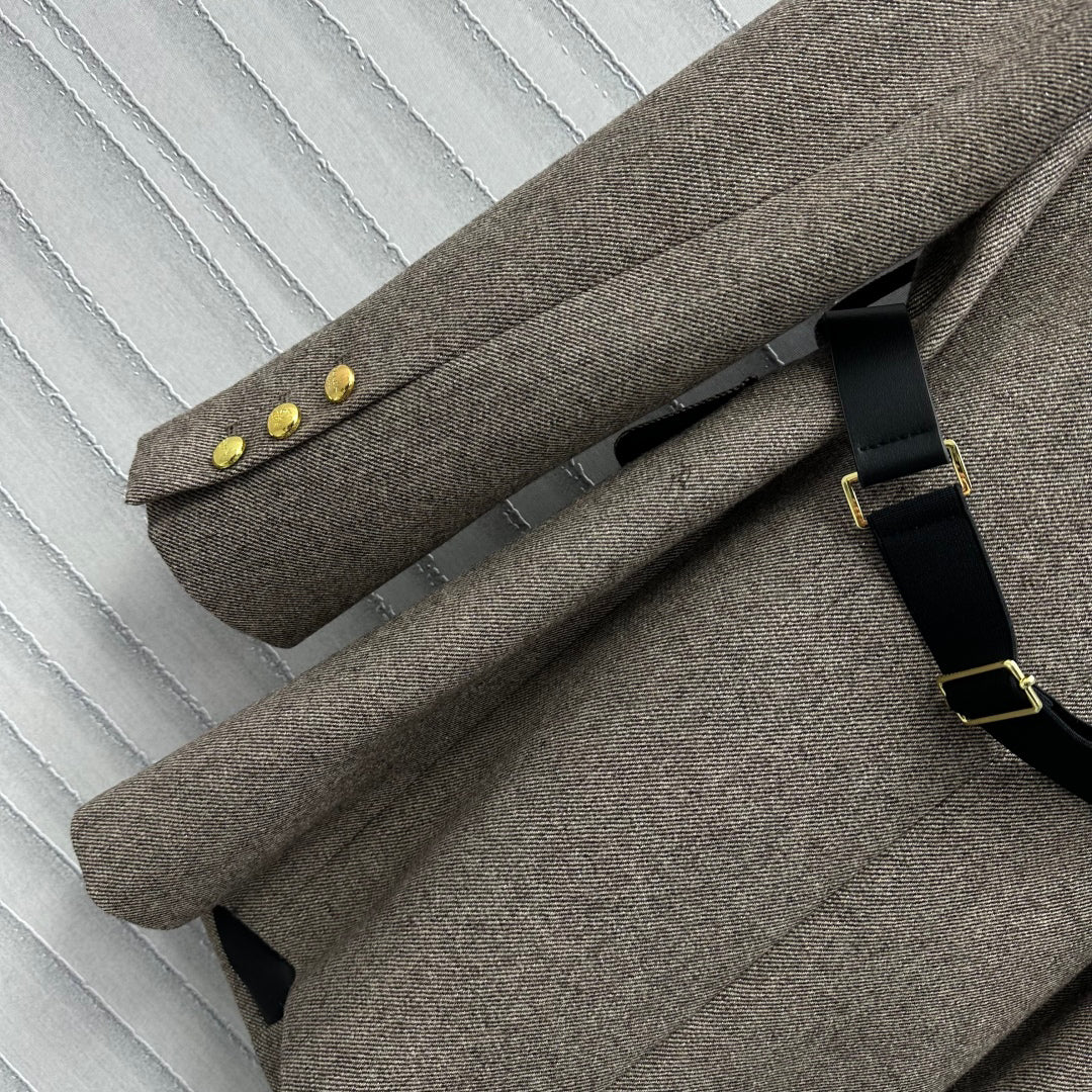 patchwork lapel belt jacket
