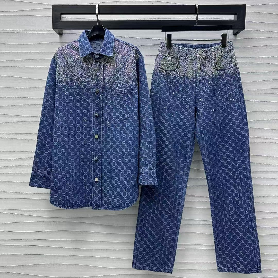25 new hot diamond jacquard denim shirt