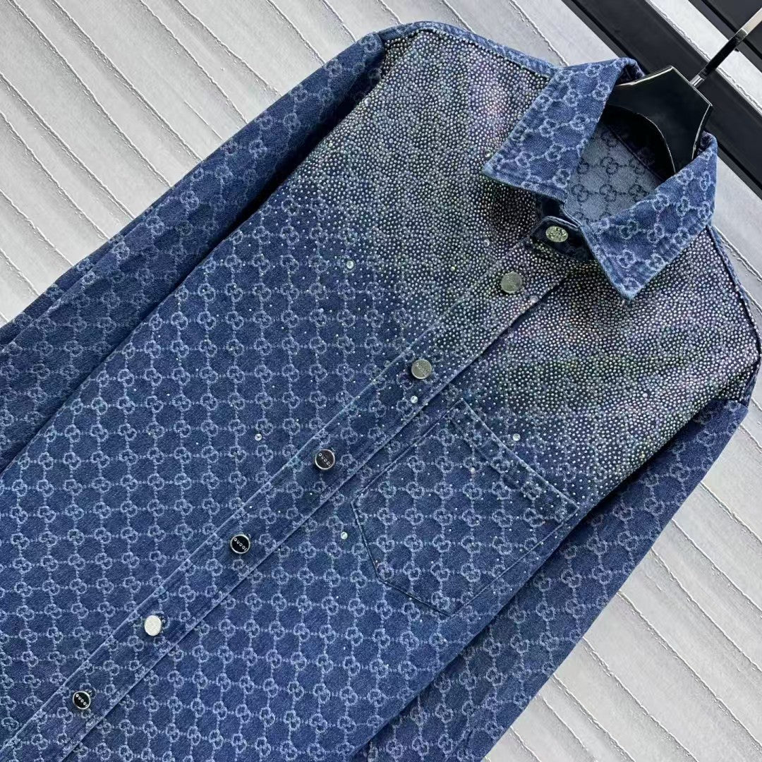 25 new hot diamond jacquard denim shirt