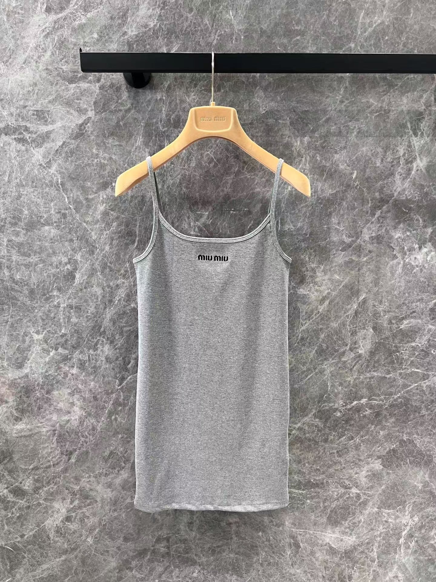 25ss gray halter dress with lettering embroidery on the chest