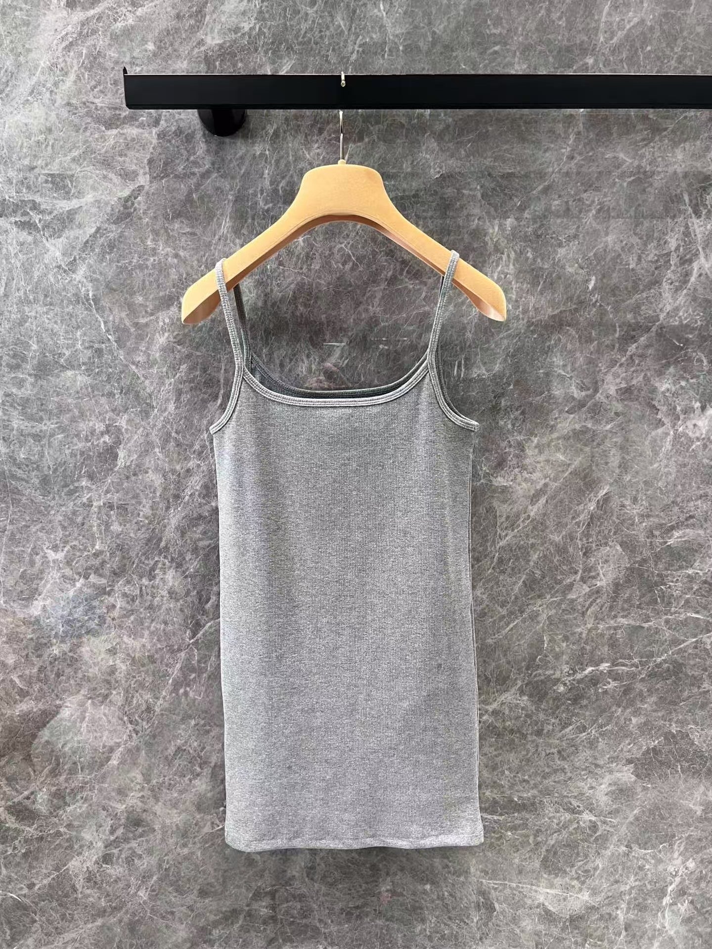 25ss gray halter dress with lettering embroidery on the chest