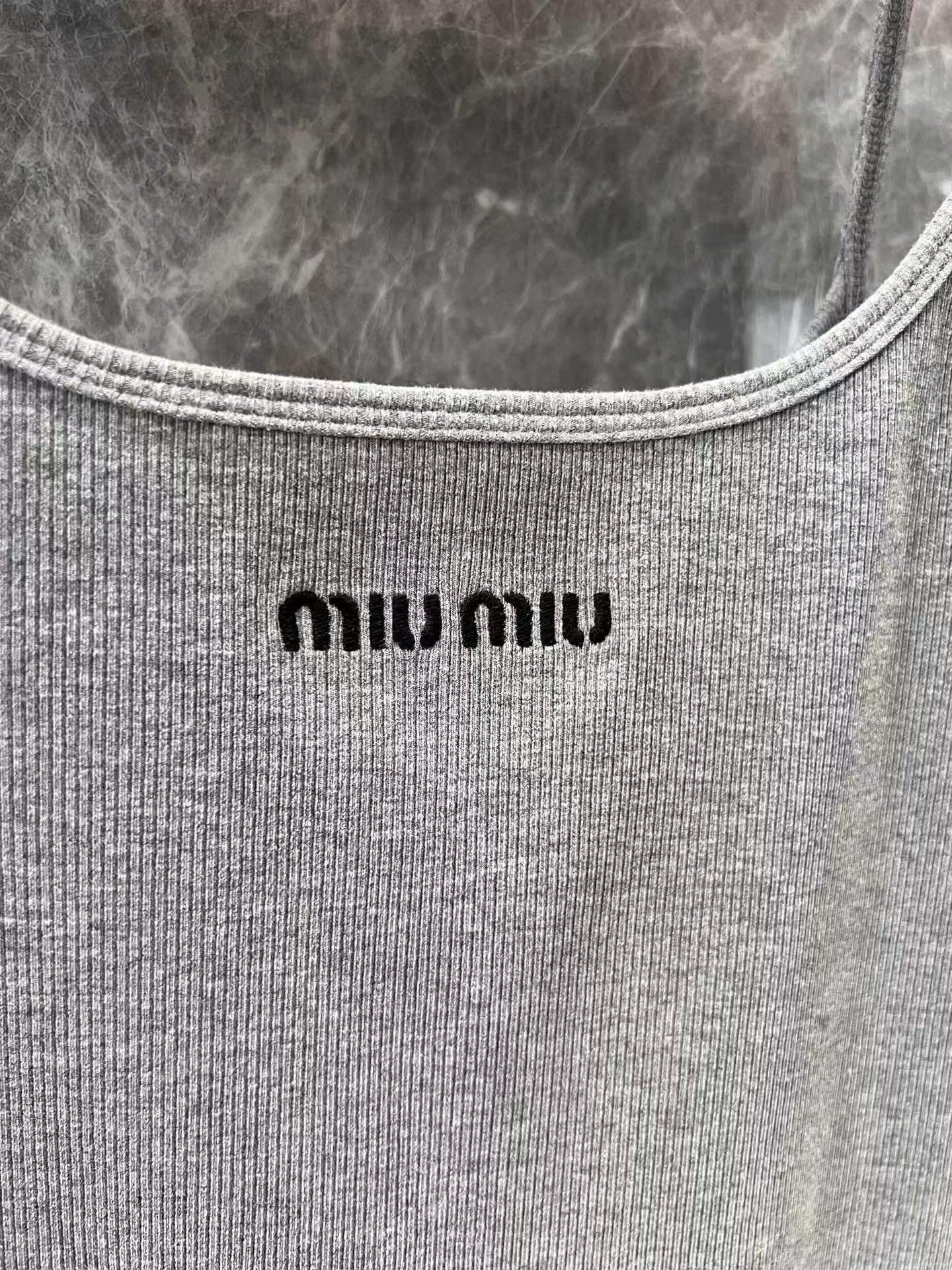 25ss gray halter dress with lettering embroidery on the chest