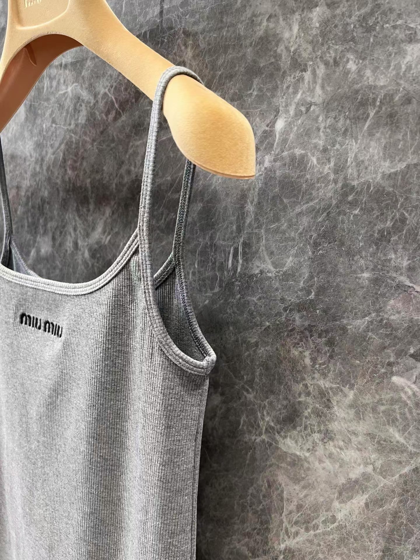 25ss gray halter dress with lettering embroidery on the chest