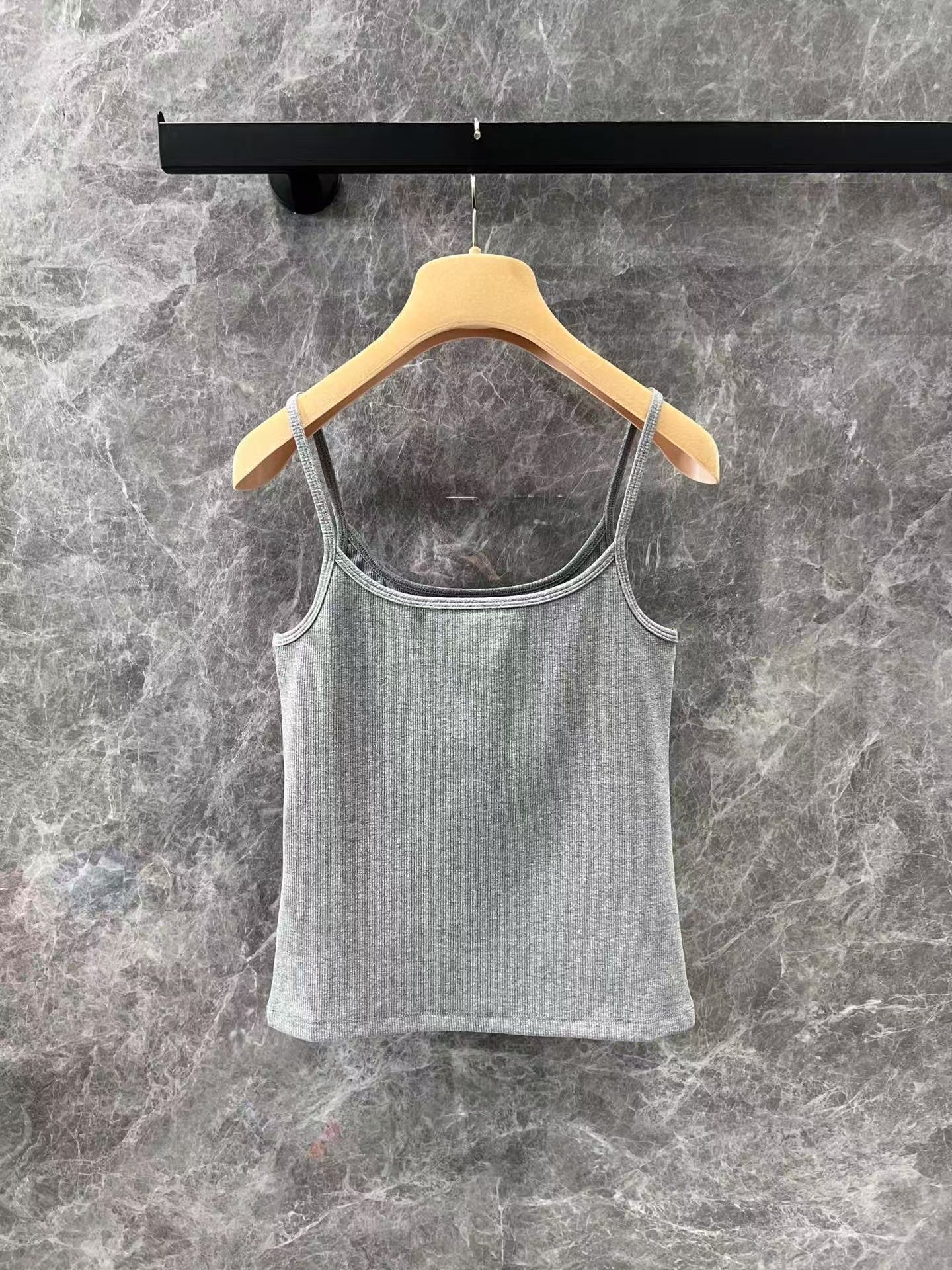 25ss gray chest letter embroidered vest with small suspenders