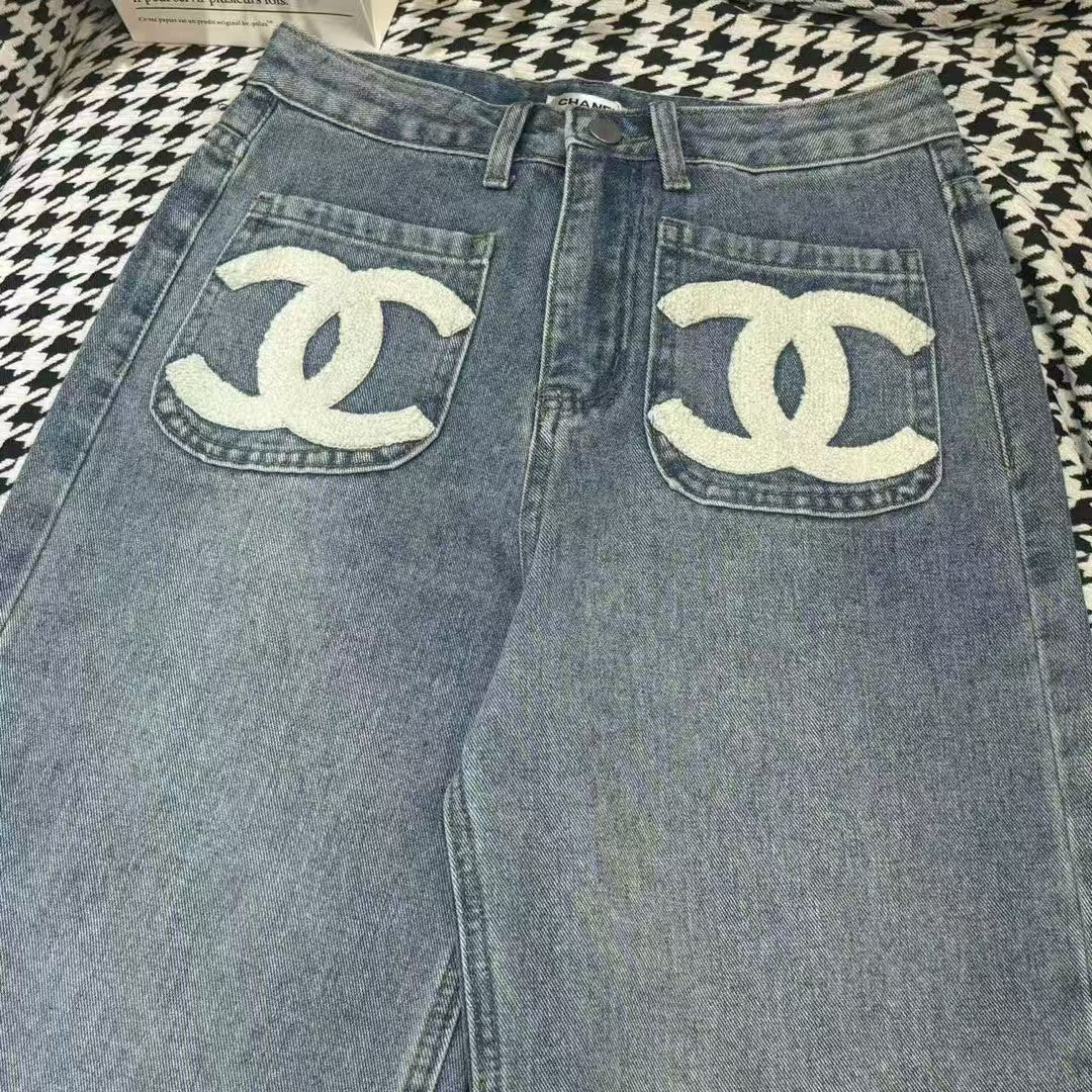 pocket double c towel embroidered denim trousers