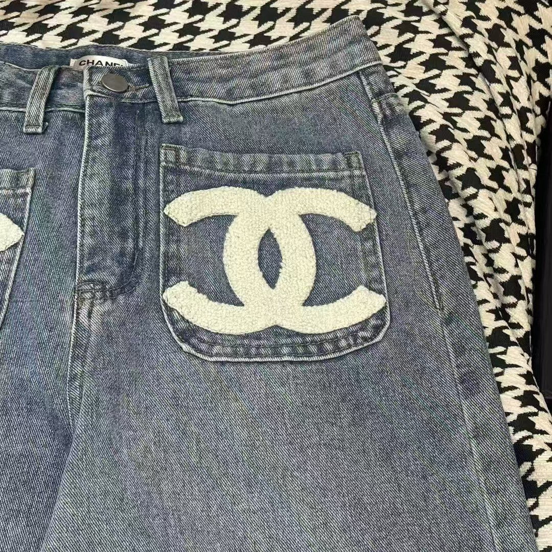 pocket double c towel embroidered denim trousers