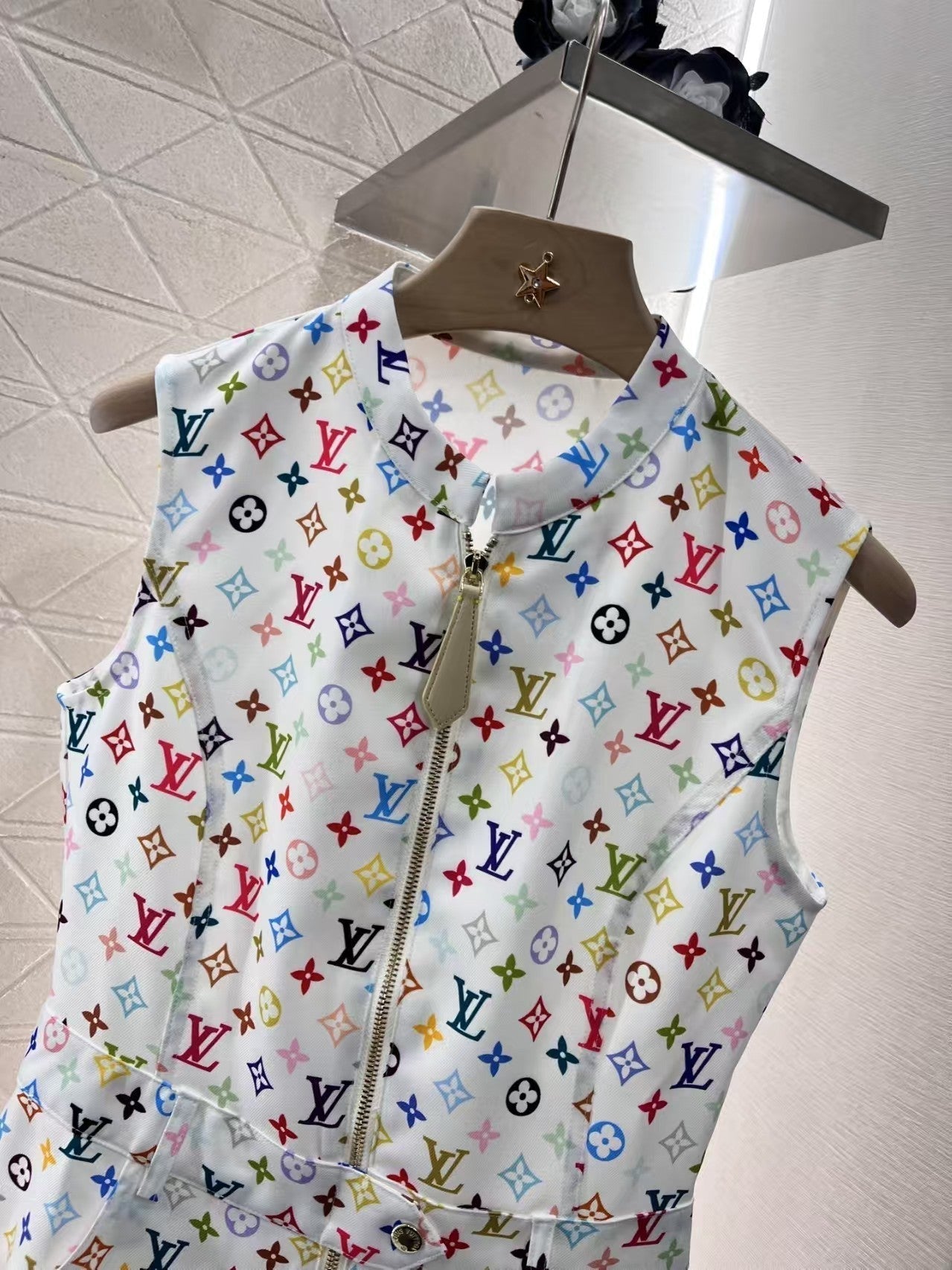 25ss printed zipper sleeveless dress
