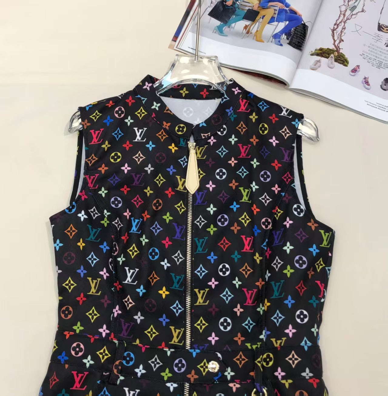 25ss printed zipper sleeveless dress
