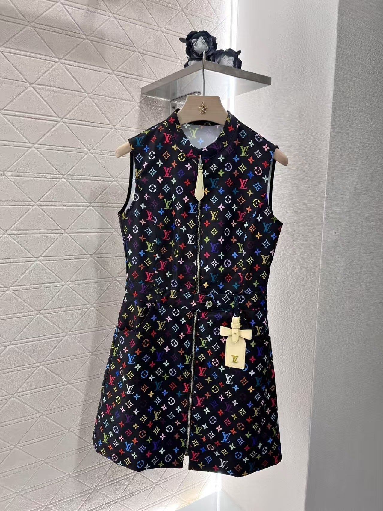 25ss printed zipper sleeveless dress