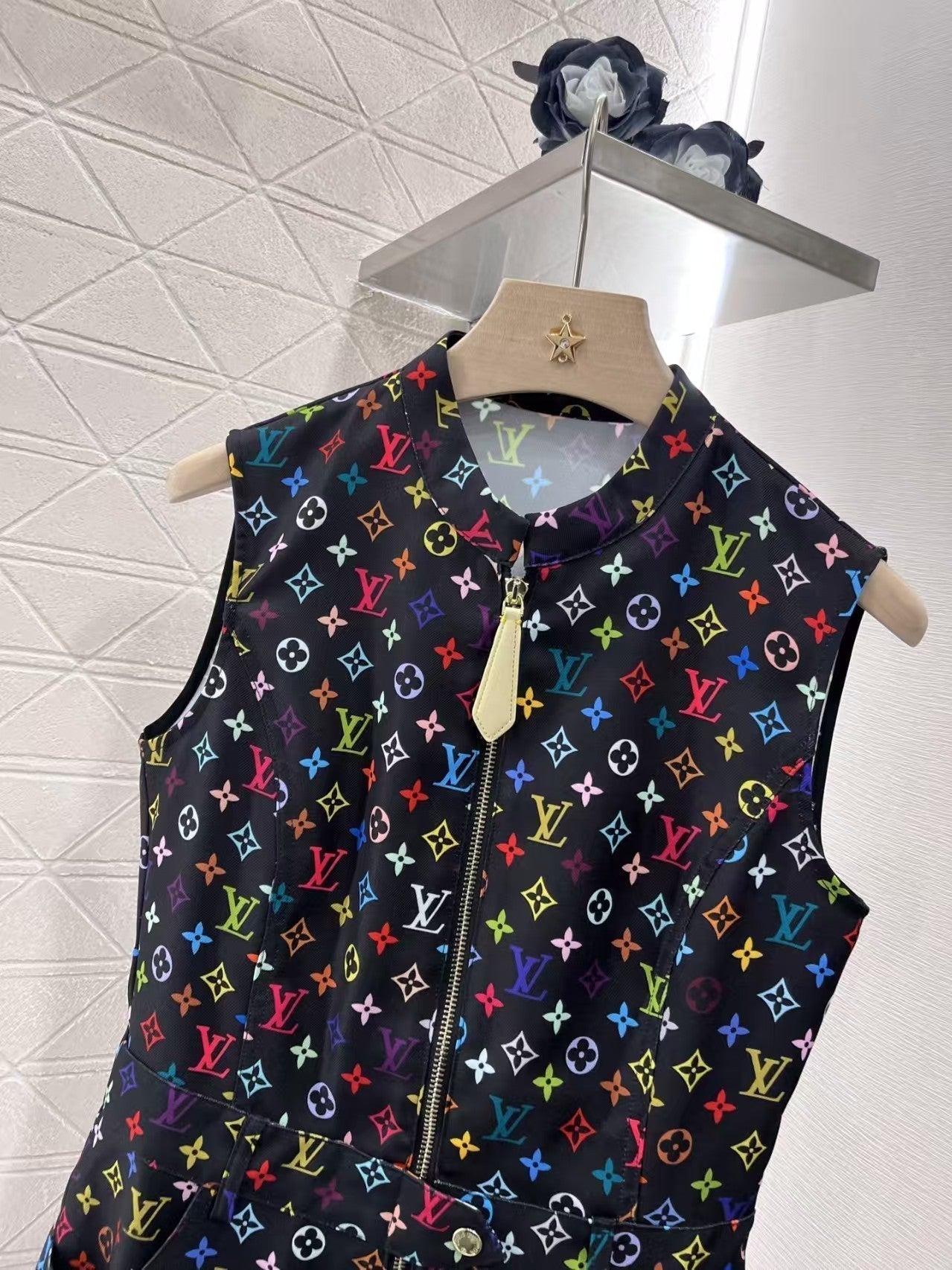 25ss printed zipper sleeveless dress
