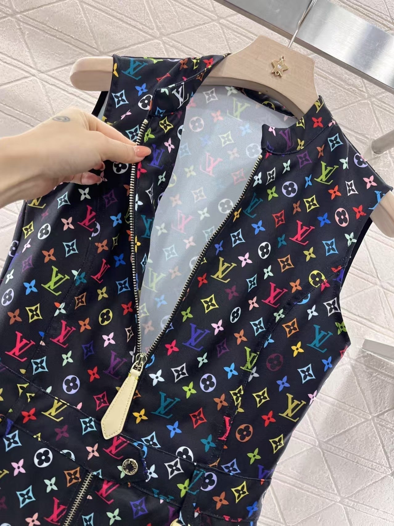 25ss printed zipper sleeveless dress
