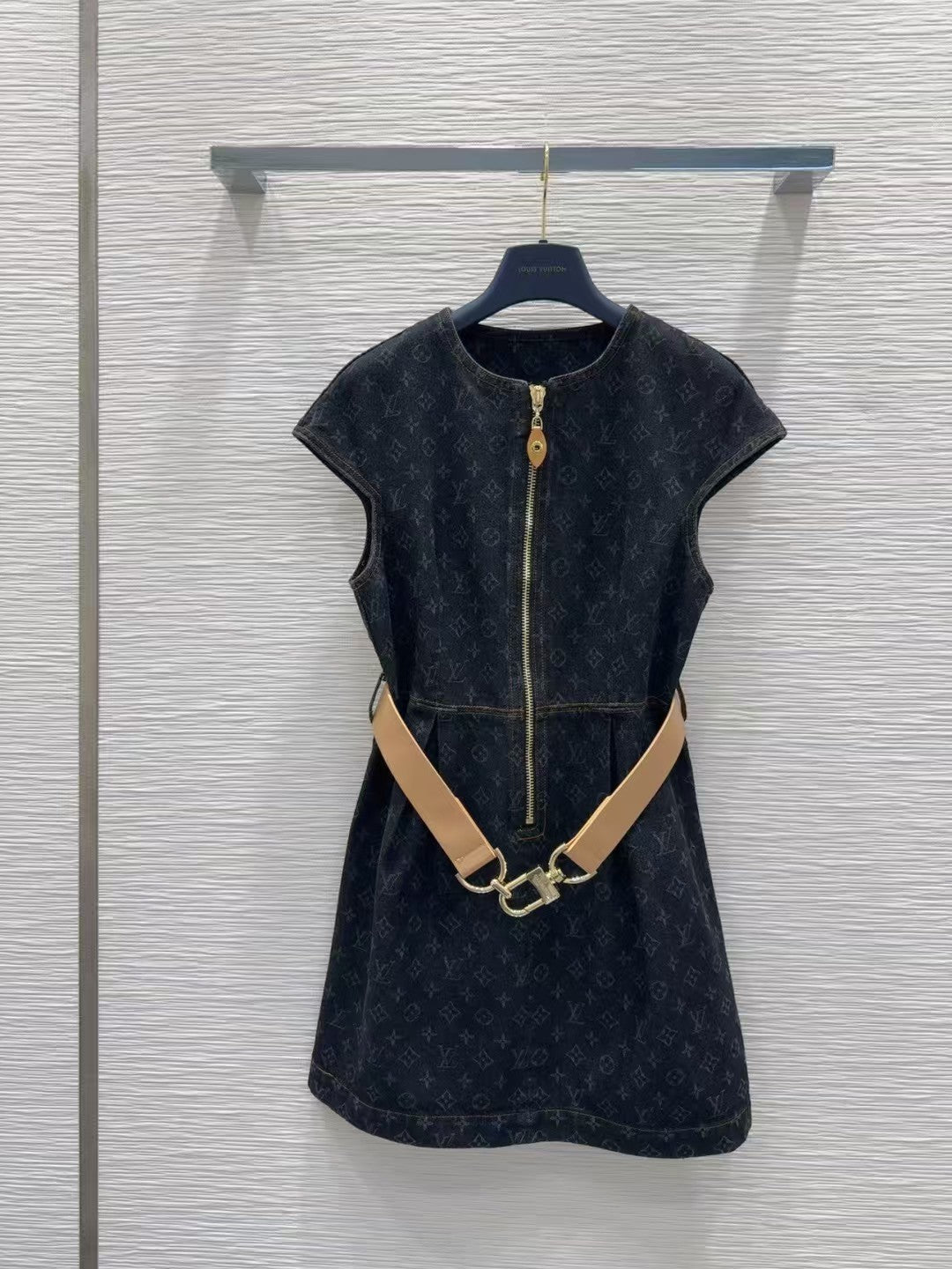 25ss belted jacquard denim dress