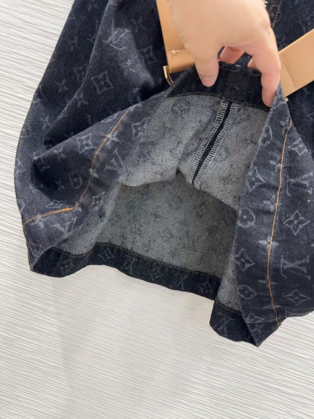 25ss belted jacquard denim dress