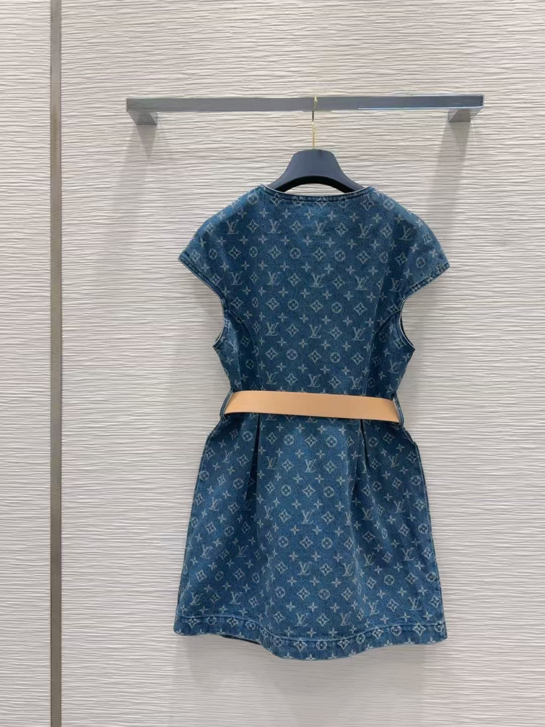 25ss belted jacquard denim dress