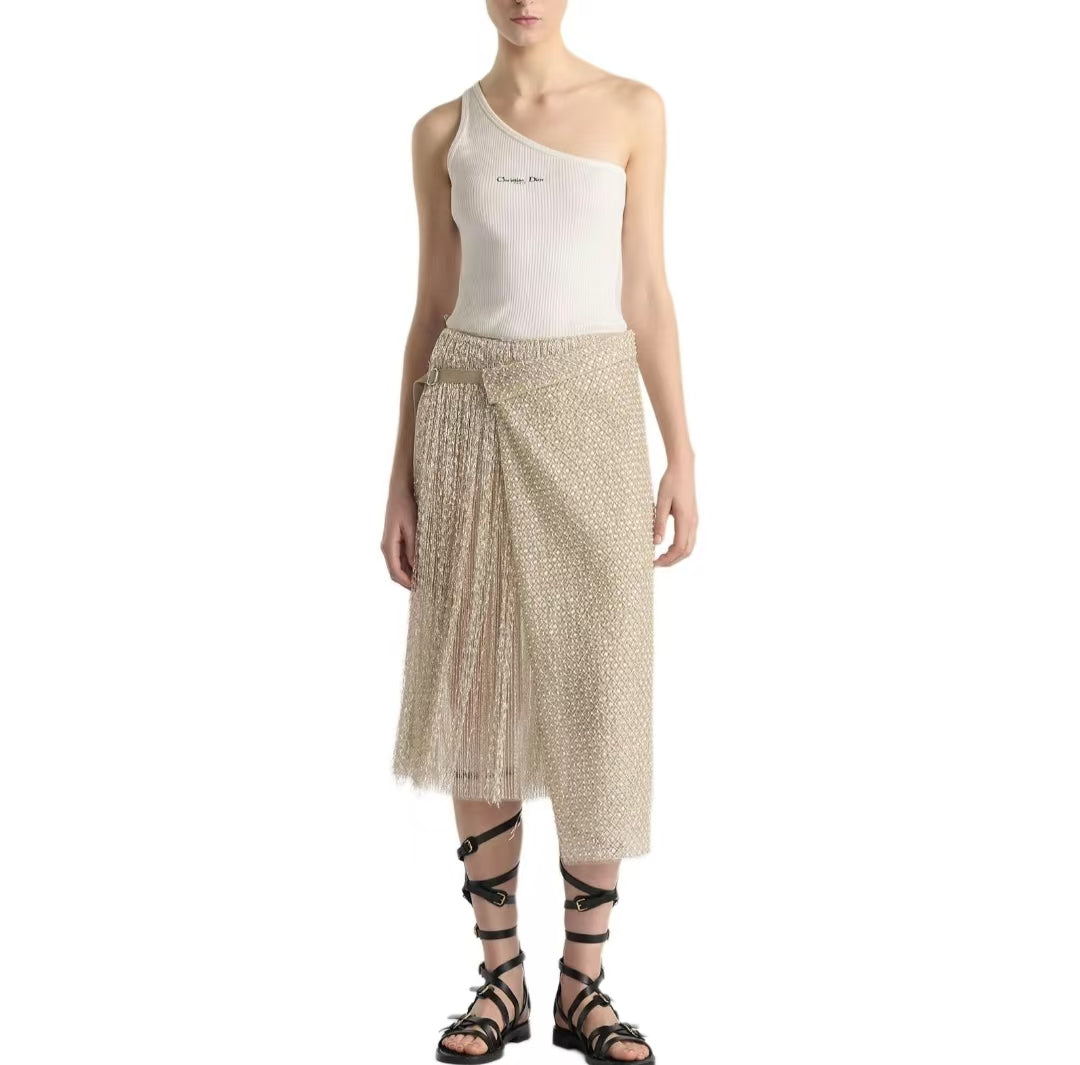 25ss one shoulder knitted vest