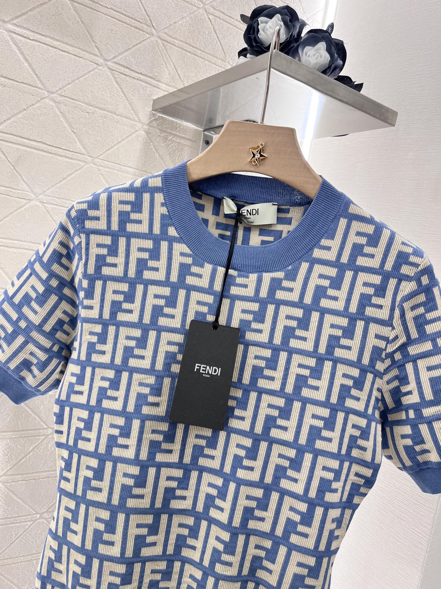 New Round Neck Jacquard Knit Short Sleeve