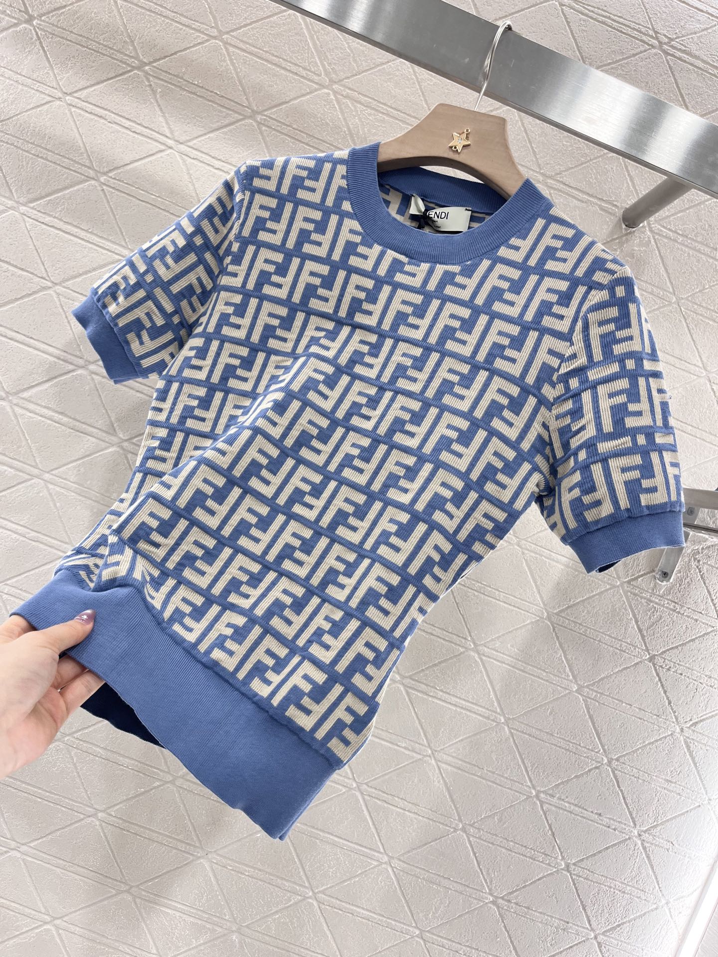 New Round Neck Jacquard Knit Short Sleeve