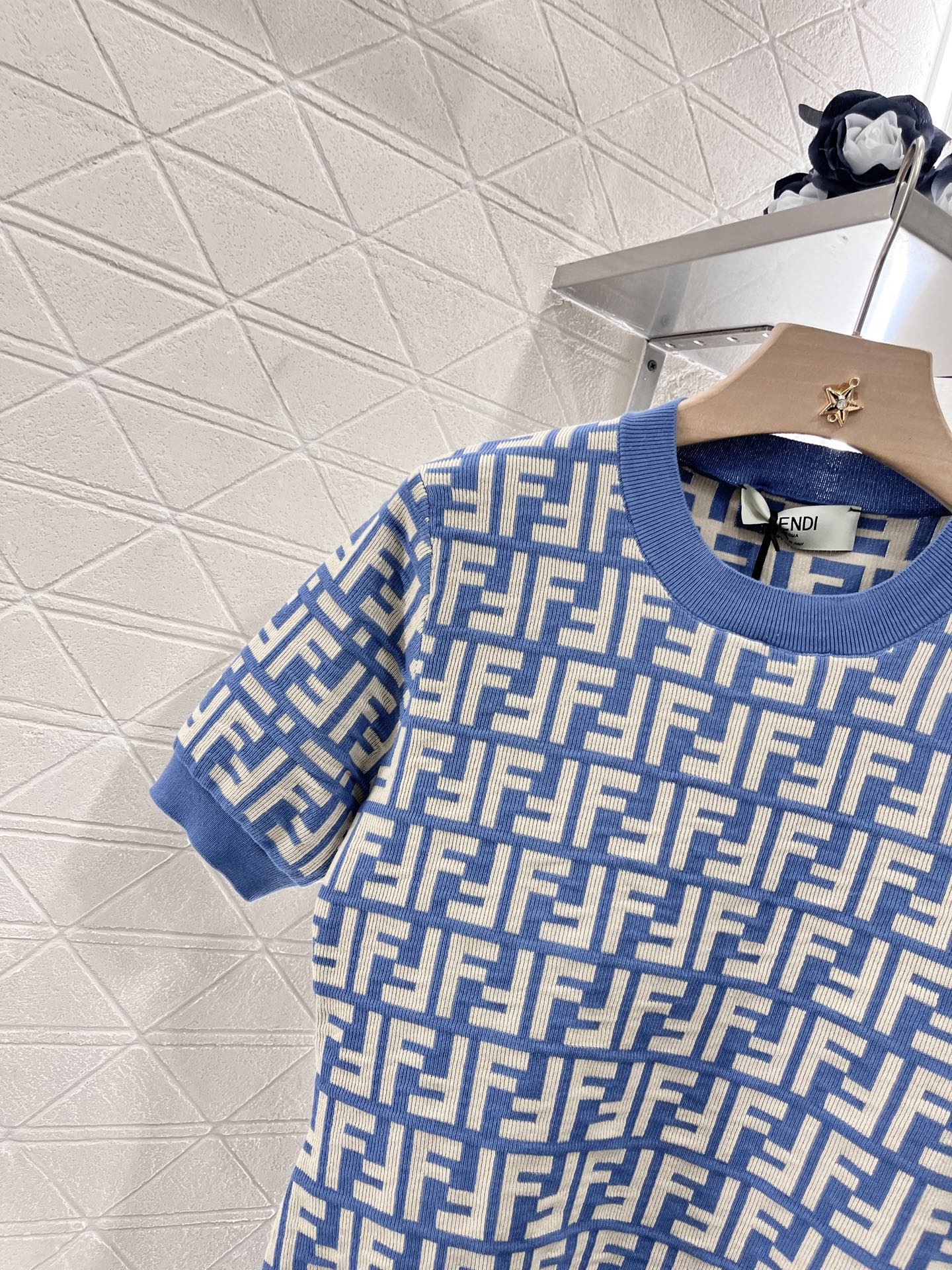 New Round Neck Jacquard Knit Short Sleeve
