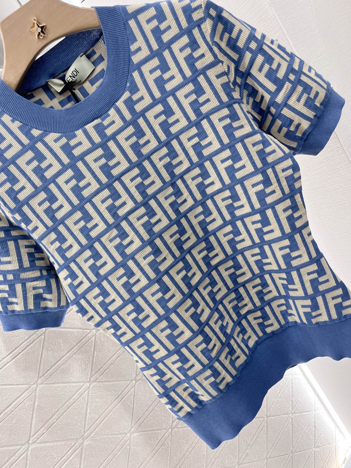 New Round Neck Jacquard Knit Short Sleeve