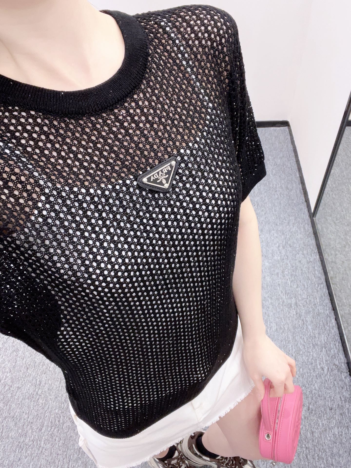25SS New Round Neck Hollow Short Sleeve Wool Material