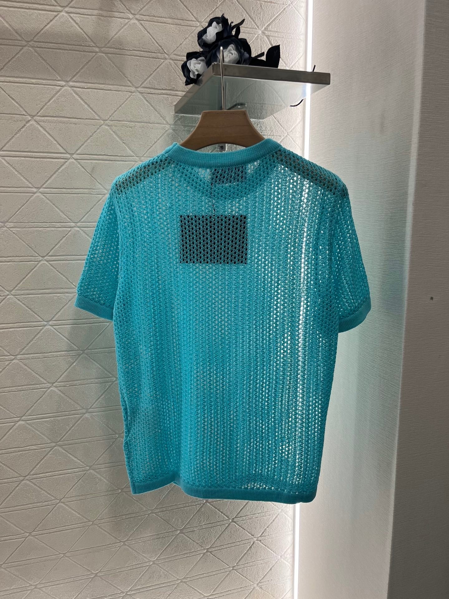 25SS New Round Neck Hollow Short Sleeve Wool Material